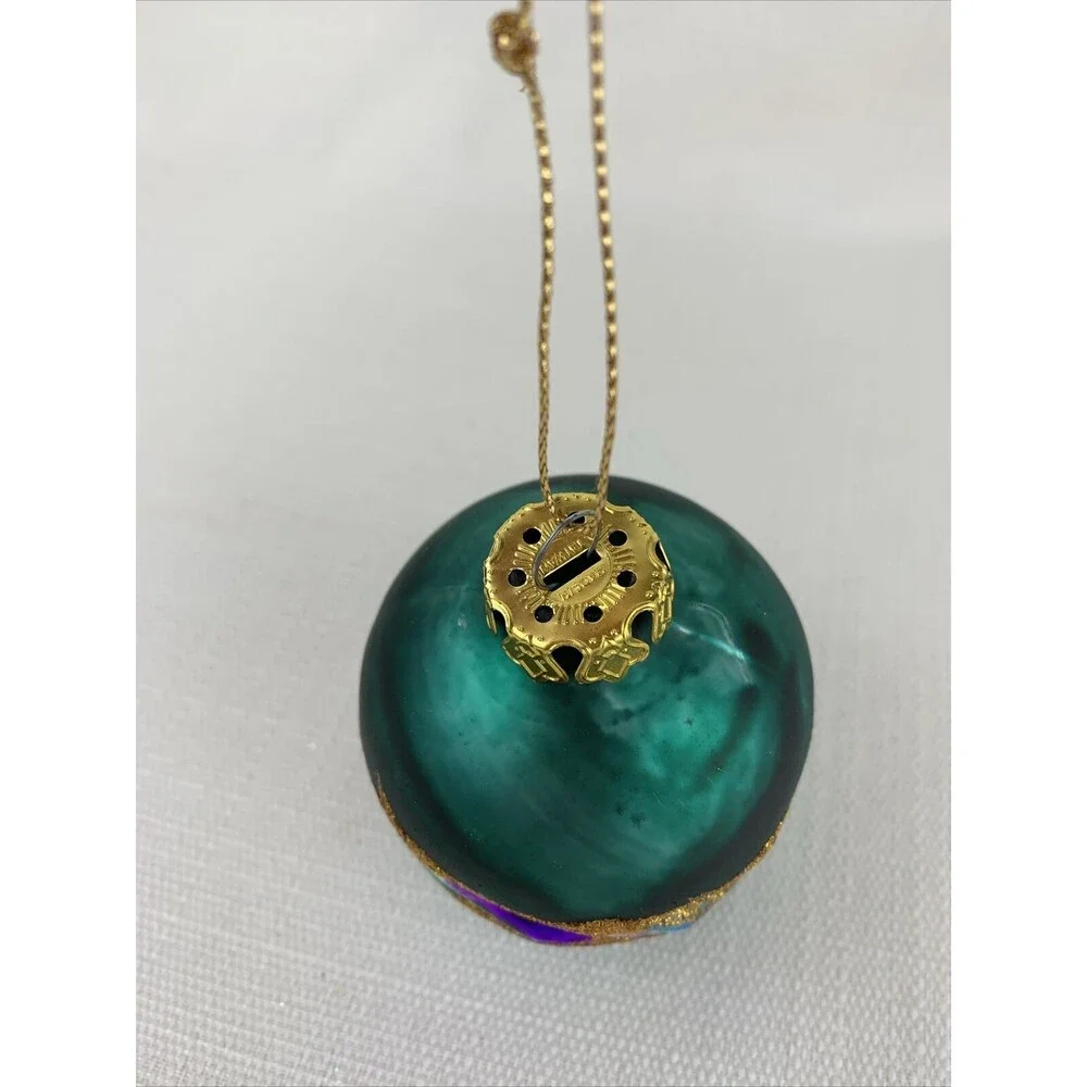 Vintage Hand Painted‎ Indented Ornament - Green Red Gold Blue Purple- Christmas